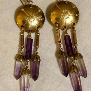 Gold Tone and Amethyst/Crystal Earrings